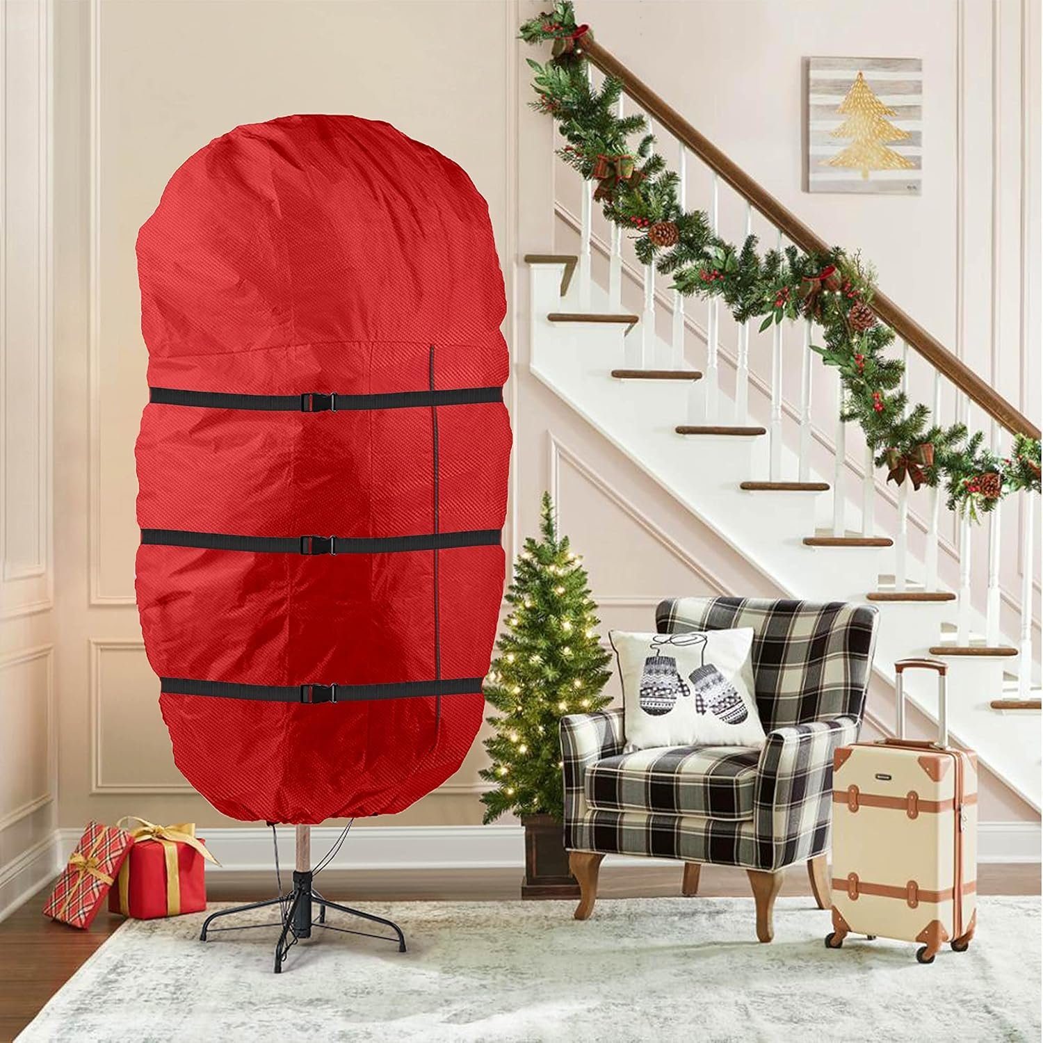 Zober Upright Tree Storage Bag for Christmas Trees of 7.5ft. Tall, Tree Bag Is Made Of Tear Proof 600D Oxford; Comes With Drawstring Hem, Zipper, And Carry Handles, Waterproof Material - Image 3