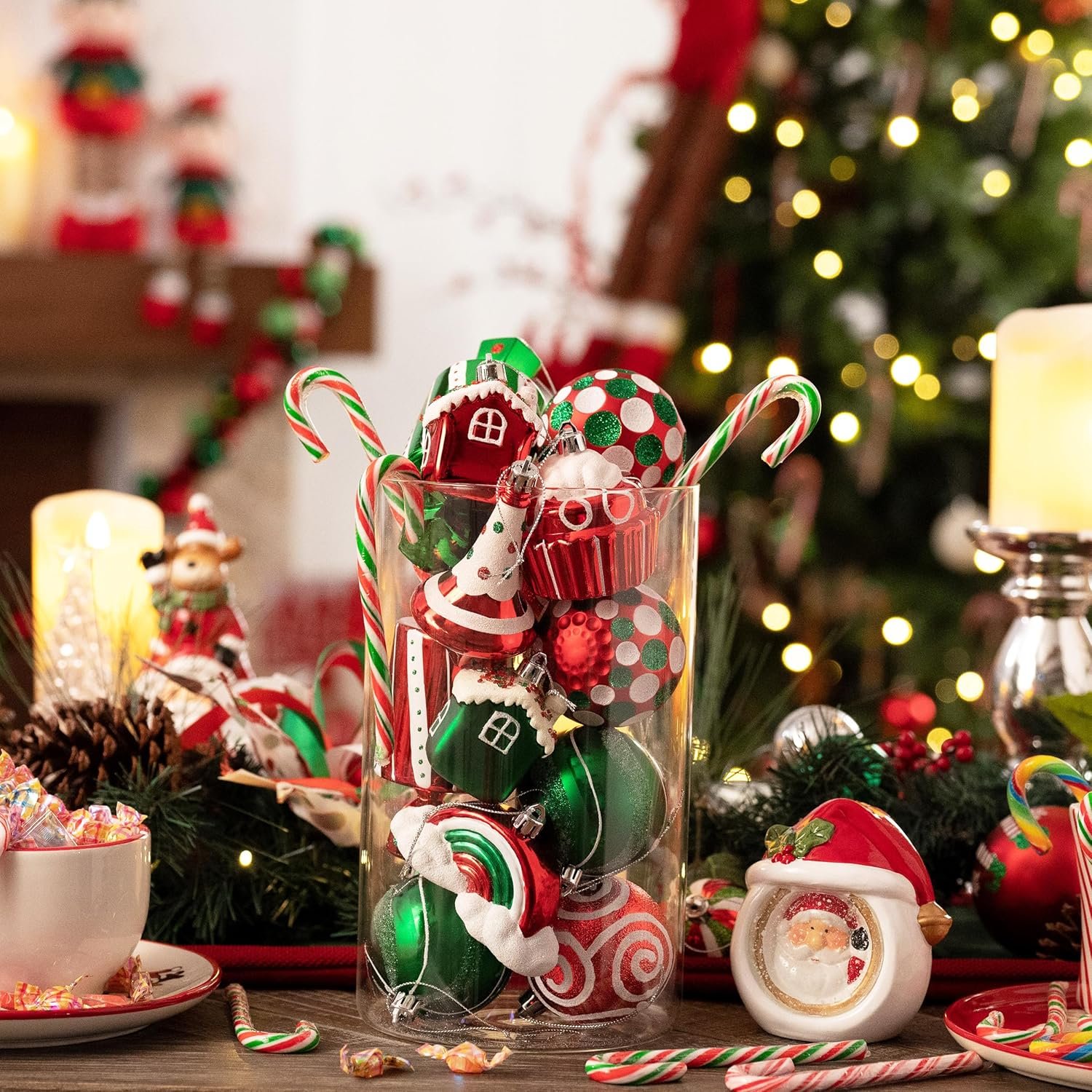 Valery Madelyn 100ct Christmas Ornaments Set, Candy Cane Red Green White Shatterproof Christmas Tree Decorations Ball Ornaments Bulk, Decorative Hanging Ornaments for Xmas Trees Holiday Party Decor - Image 5