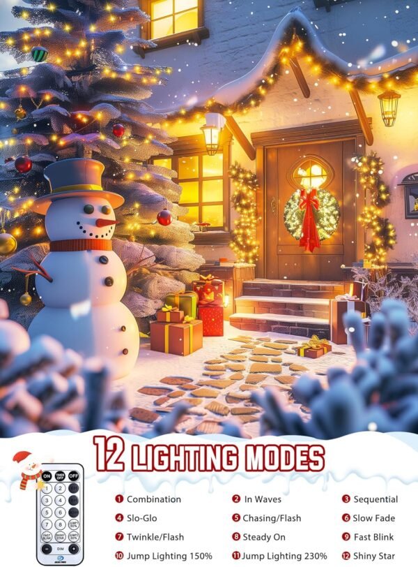 Minetom 50 Ft 1000 LED Cluster Lights Christmas Tree Lights Outdoor Christmas Firecrackers String Lights, 12 Modes Timer Remote Waterproof Plug in Twinkle Fairy Lights for Xmas Tree Garland Party - Image 3