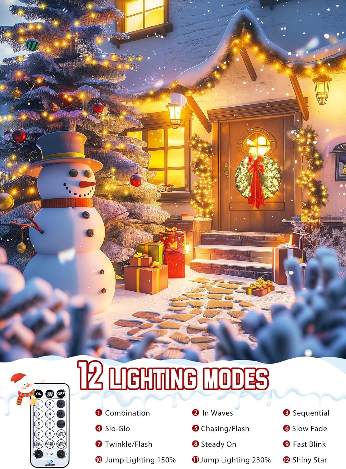 Minetom 50 Ft 1000 LED Cluster Lights Christmas Tree Lights Outdoor Christmas Firecrackers String Lights, 12 Modes Timer Remote Waterproof Plug in Twinkle Fairy Lights for Xmas Tree Garland Party - Image 3
