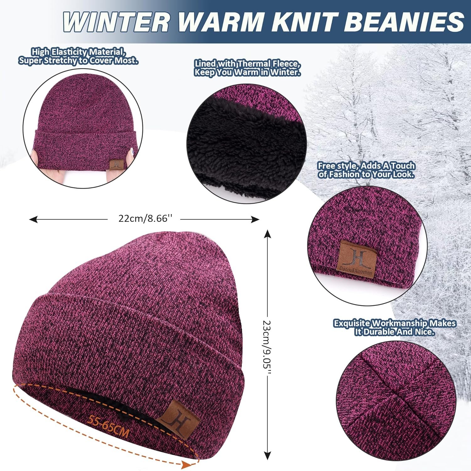 Winter Beanie Hat Scarf Touchscreen Gloves Set for Men and Women, Beanie Gloves Neck Warmer Set with Warm Knit Fleece Lined - Image 3