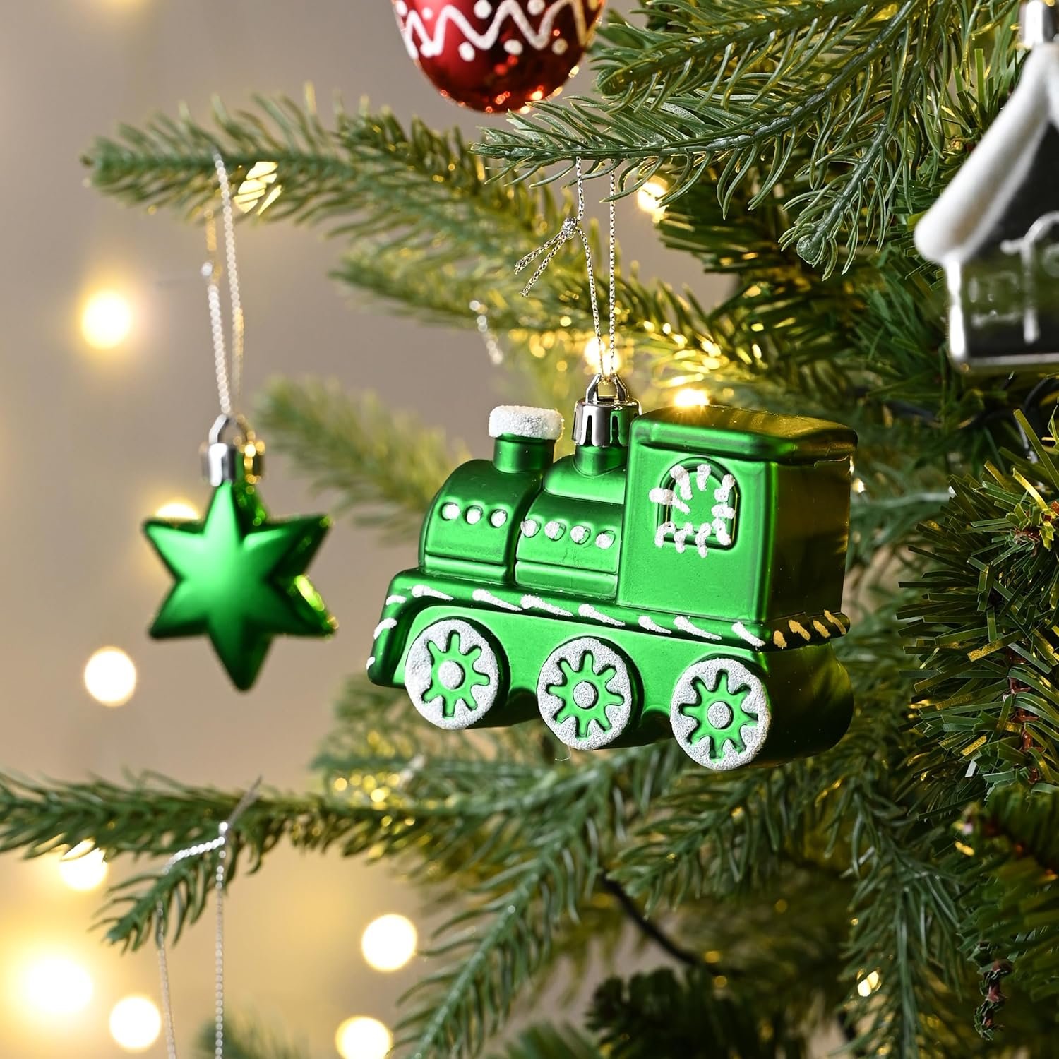 Valery Madelyn 100ct Christmas Ornaments Set, Red Green White Shatterproof Christmas Tree Decorations Variety Ball Ornaments Bulk, Whimsical Hanging Ornaments for Xmas Trees Holiday Party Decor - Image 8