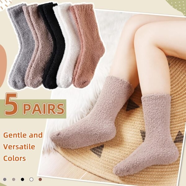 Velice Womens Fuzzy Socks Soft Cozy Fluffy Slipper Socks Winter Warm Plush Sleeping Christmas Socks 5 Pairs - Image 6