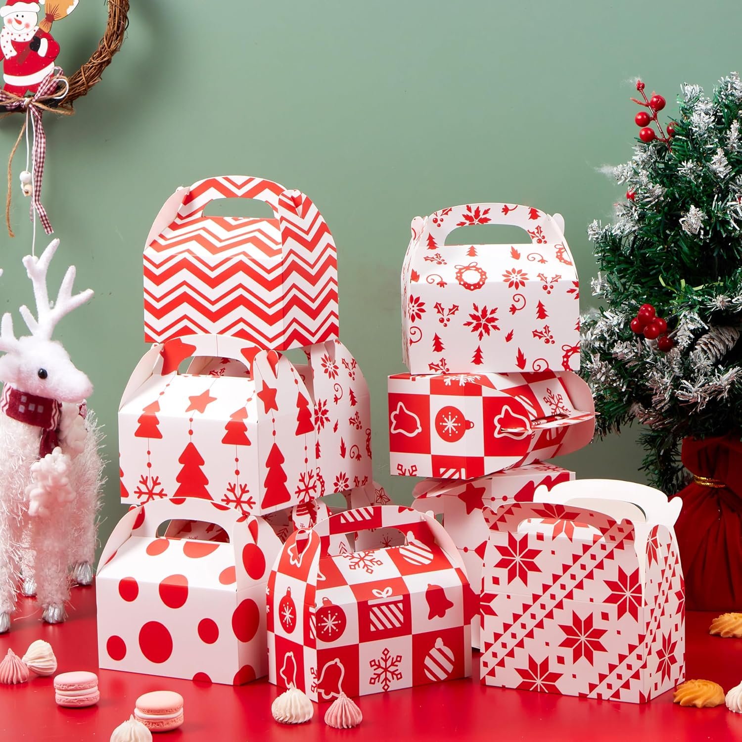 JOYIN 24 PCS Christmas Cookie Boxes, 3D Christmas Foil Treat Boxes for Holiday Xmas Goody Gift, Goodie Paper Boxes, School Classroom Party Favor Supplies, Candy Treat - Image 8