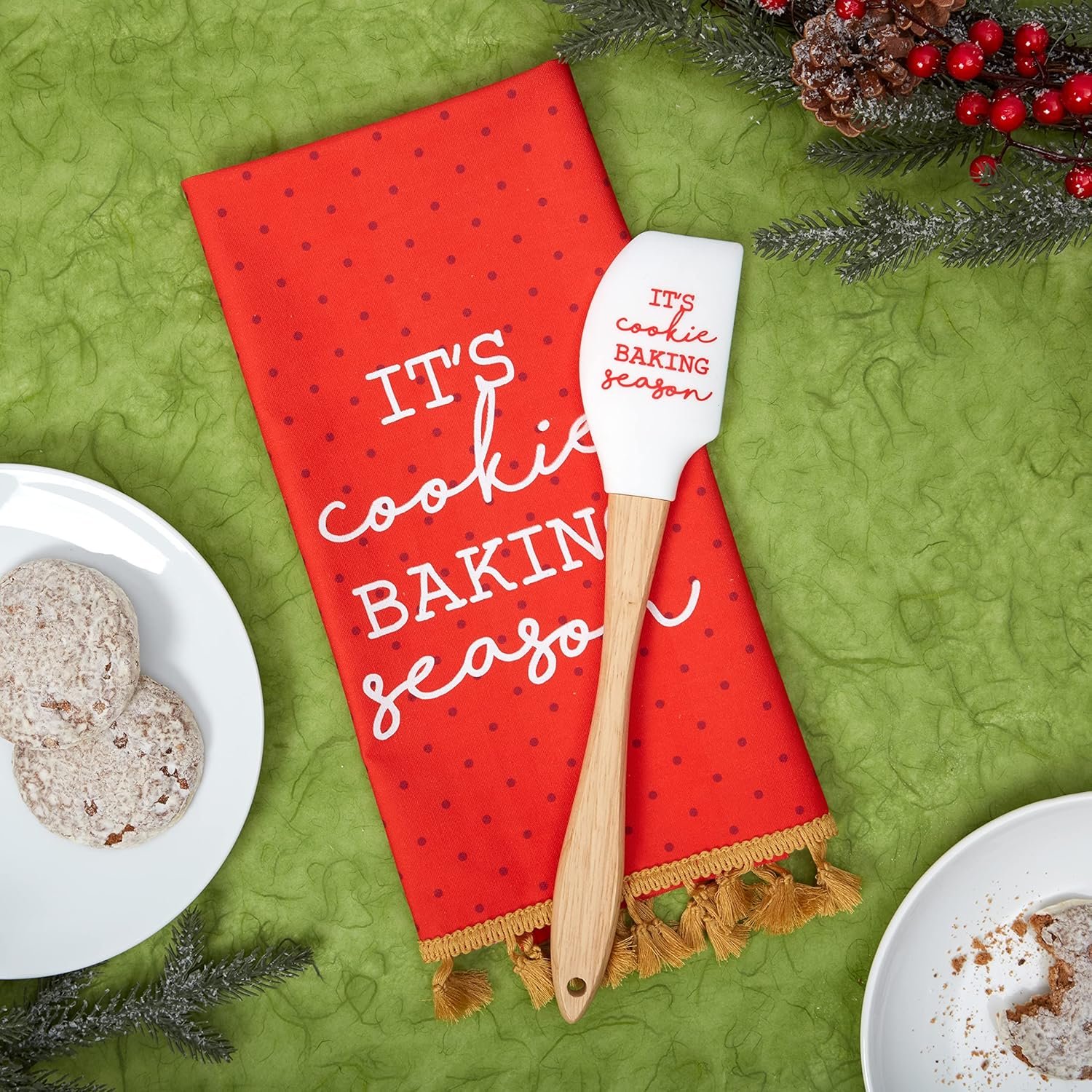 C.R. Gibson It's Cookie Season 100% Cotton Hand Towel and Silicone Spatula for Baking Gift Set, Multicolor - Image 8