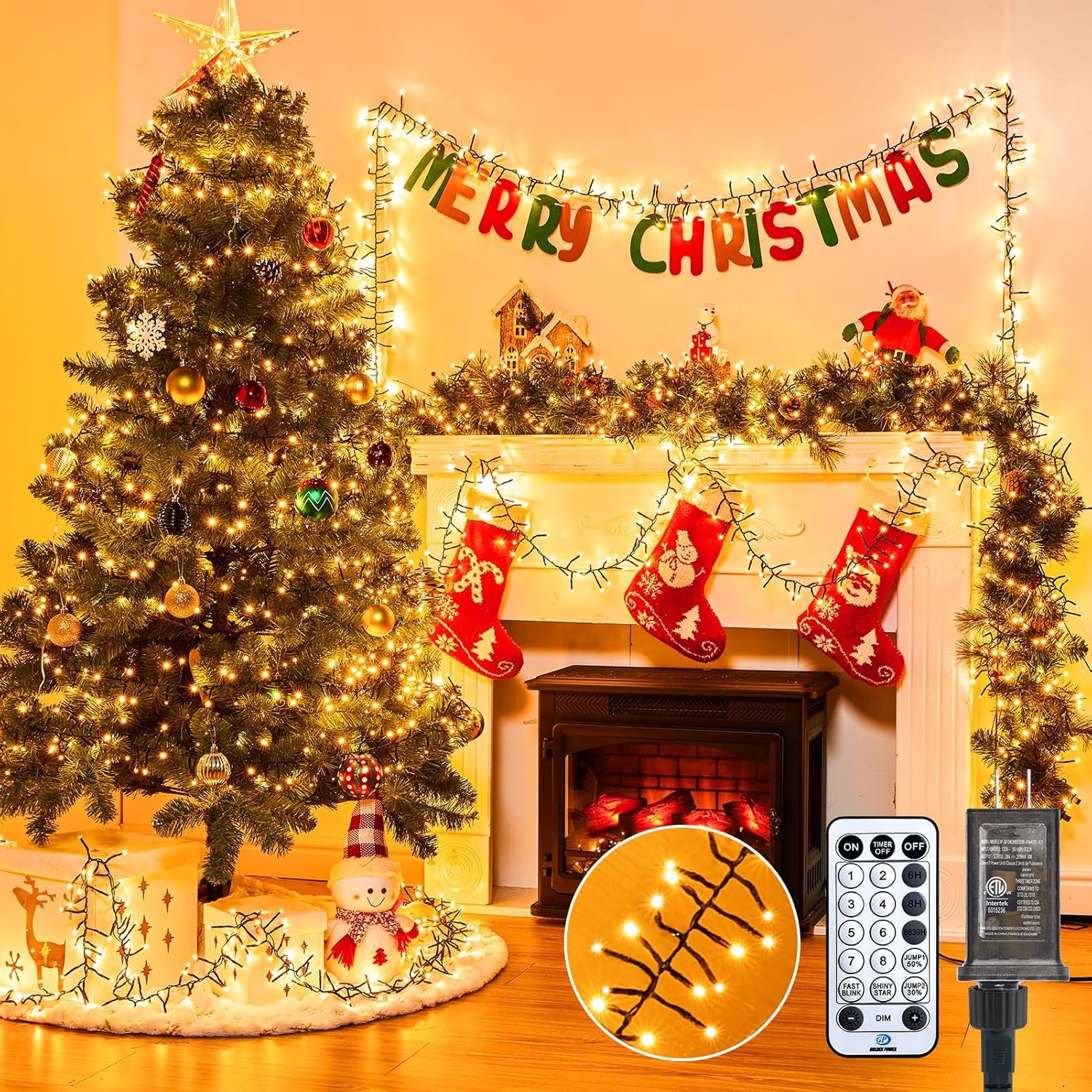 Minetom 50 Ft 1000 LED Cluster Lights Christmas Tree Lights Outdoor Christmas Firecrackers String Lights, 12 Modes Timer Remote Waterproof Plug in Twinkle Fairy Lights for Xmas Tree Garland Party - Image 2
