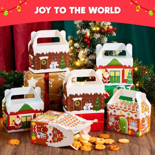 JOYIN 24 PCS 3D Christmas House Cardboard Treat Boxes for Holiday Xmas Goody Gift, Goodie Paper Boxes, School Classroom Party Favor Supplies, 4 Designs Candy Treat Cardboard Cookie Boxes - Image 8