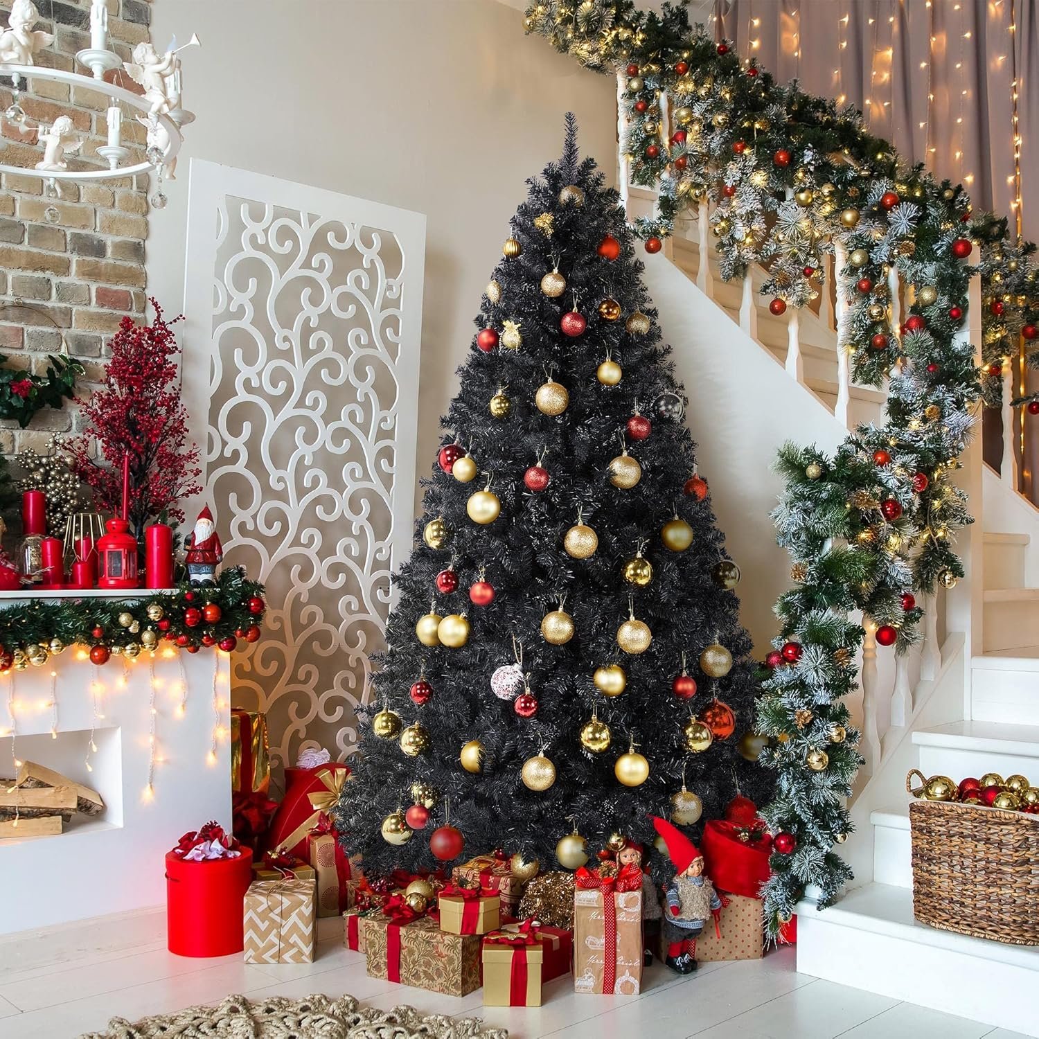 Yaheetech 6ft Black Artificial Christmas Pine Tree Seasonal Holiday Carnival Home Party Decoration for Home, Office, Party Decoration Indoor Outdoor with 818 Branch Tips and Foldable Stand - Image 3