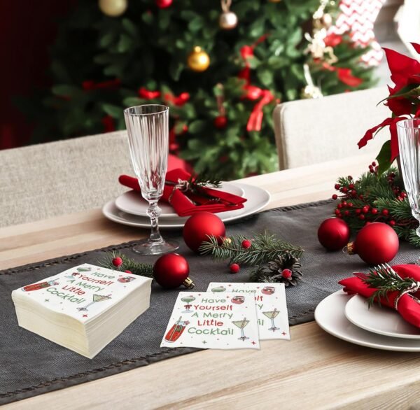 100 Count Christmas Funny Beverage Napkins Holiday Disposable Paper Napkin Have Yourself a Merry Little Cocktail Dessert Napkins for Home Dinner Buffet Xmas Tableware Party Supplies Decorations - Image 7