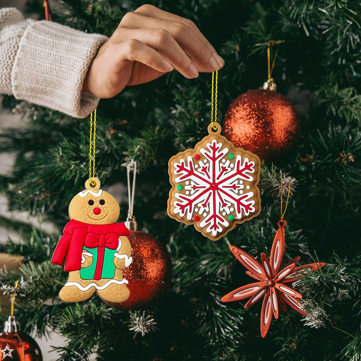 12pcs Christmas Ornaments Cute Snowman Xmas Tree Decorations Santa Claus Plastic Figurines Ornaments with Sugar Cookie House for Christmas Tree Hanging Party Ornaments DIY Decor 3 Inch Tall - Image 5