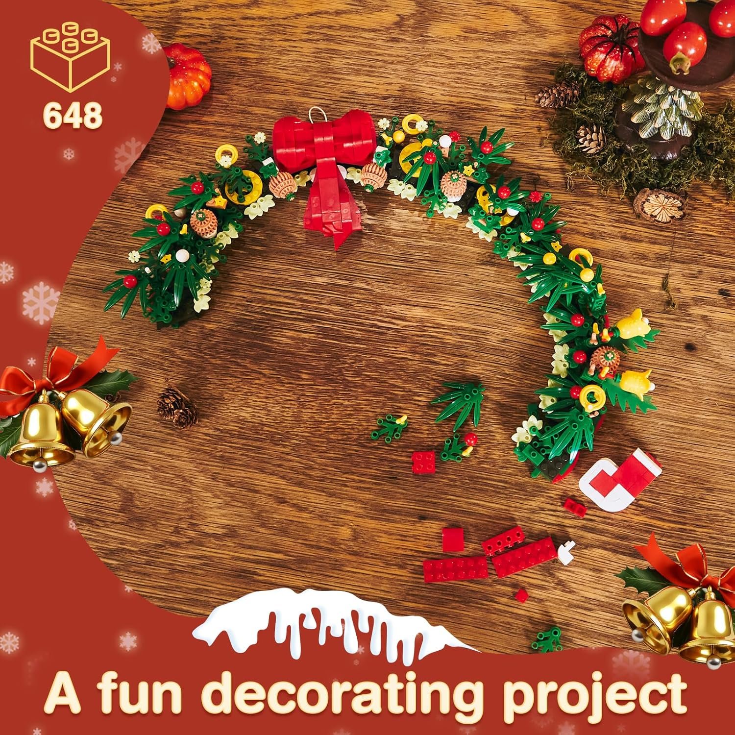Christmas Tree or Wreath Building Set for Adults and Kids, Creator Building Toy Kit for Holiday Decoration, Tabletop Christmas Tree Gift, 2 Building Options in 1 Set, Compatible with Lego - Image 6