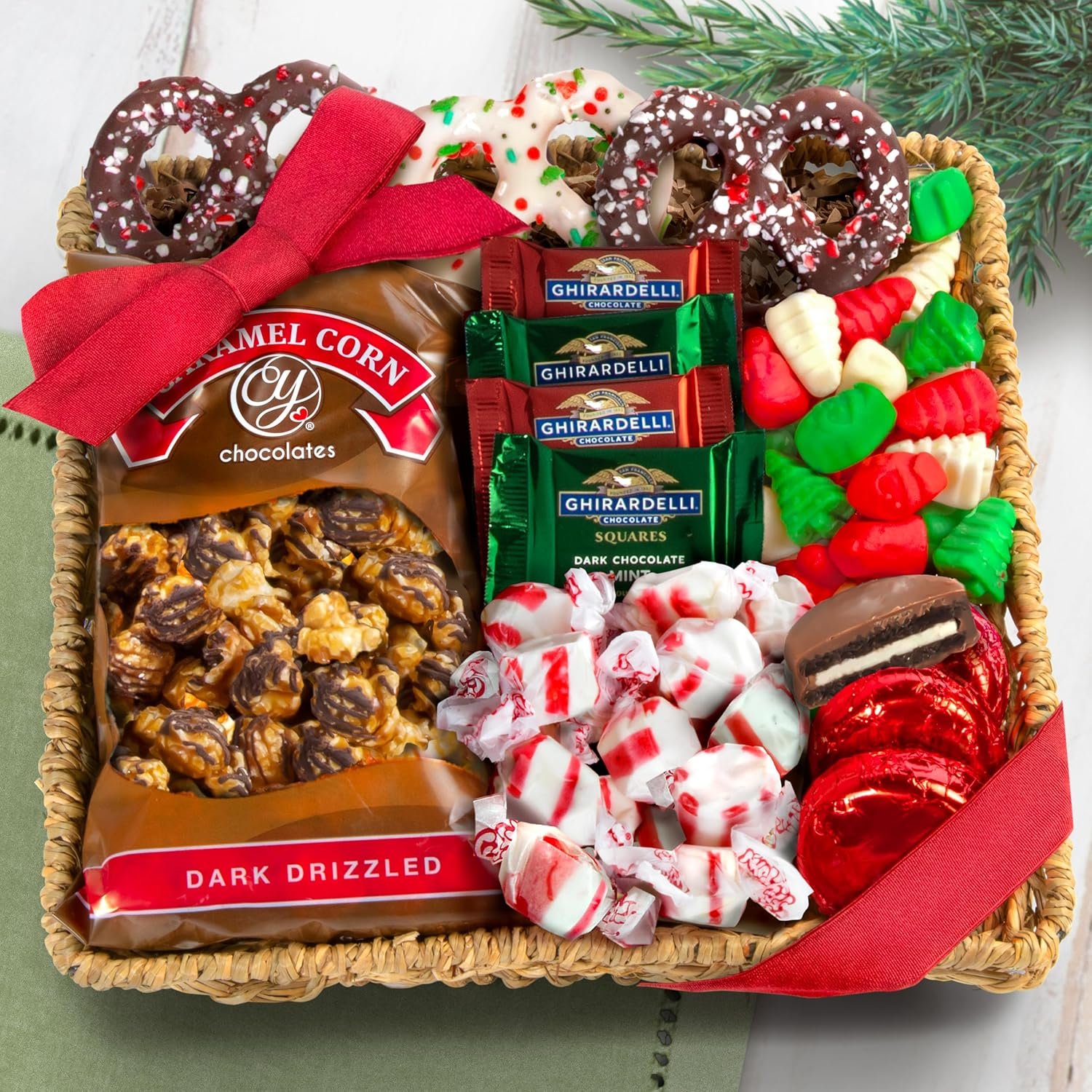 A Gift Inside Holiday Classic Chocolate, Candy & Crunch Gift Basket With Handmade Chocolates, Ghirardelli, Caramel Corn for Gourmet Christmas Food Gift - Image 4