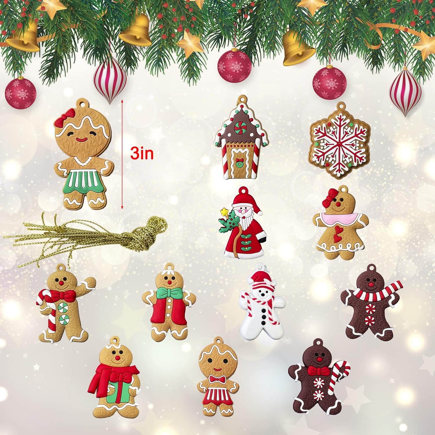 12pcs Christmas Ornaments Cute Snowman Xmas Tree Decorations Santa Claus Plastic Figurines Ornaments with Sugar Cookie House for Christmas Tree Hanging Party Ornaments DIY Decor 3 Inch Tall - Image 6