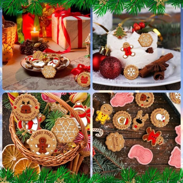 24 Pieces Christmas Cookie Cutters, 3D Gingerbread Xmas Embossing Santa Claus Elk Snowman Shapes Plastic Biscuit Cutter Molds with Plunger Stamp for Baking Holiday Party Supplies - Image 7