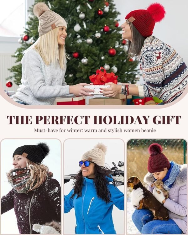 Alepo Womens Winter Beanie Hat, Warm Fleece Lined Knitted Soft Ski Cuff Cap with Pom Pom - Image 8