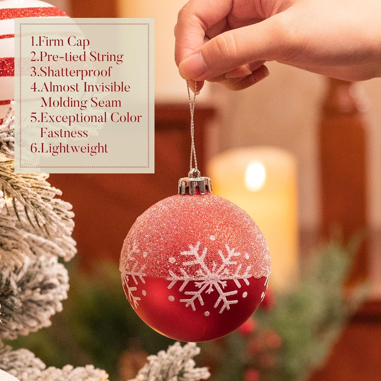 Valery Madelyn Christmas Tree Decorations Set, 16ct Red and White Shatterproof Christmas Ball Ornaments Bulk, 3.15 Inch Traditional Hanging Ornaments for Christmas Trees Xmas Holiday Party Decor - Image 6