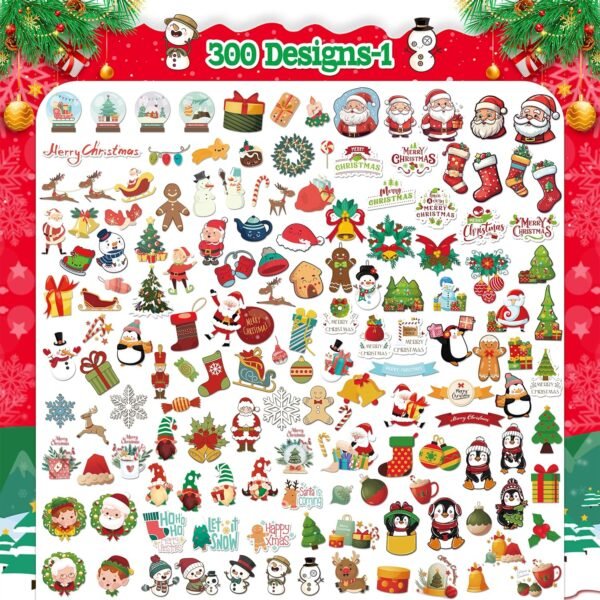 LINAYE 300PCS Christmas Stickers Non-Repeating Waterproof, Adhesive Vinyl Cute Christmas Stickers Pack for Kids, Christmas Party Favors Gifts, Christmas Stickers Bulk for Boys Girls - Image 3