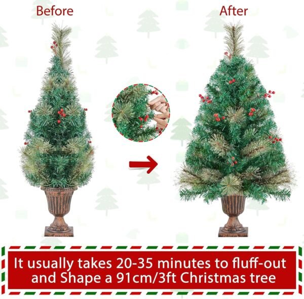 Yaheetech 3ft Pre-lit Tabletop Christmas Tree,2 Pack Little Xmas Tree w/ 50 Warm White LED Lights & Stable Golden Urn Base & 96 PVC Tips & 65 Red Berries for Home Office Festive Decoration - Image 9