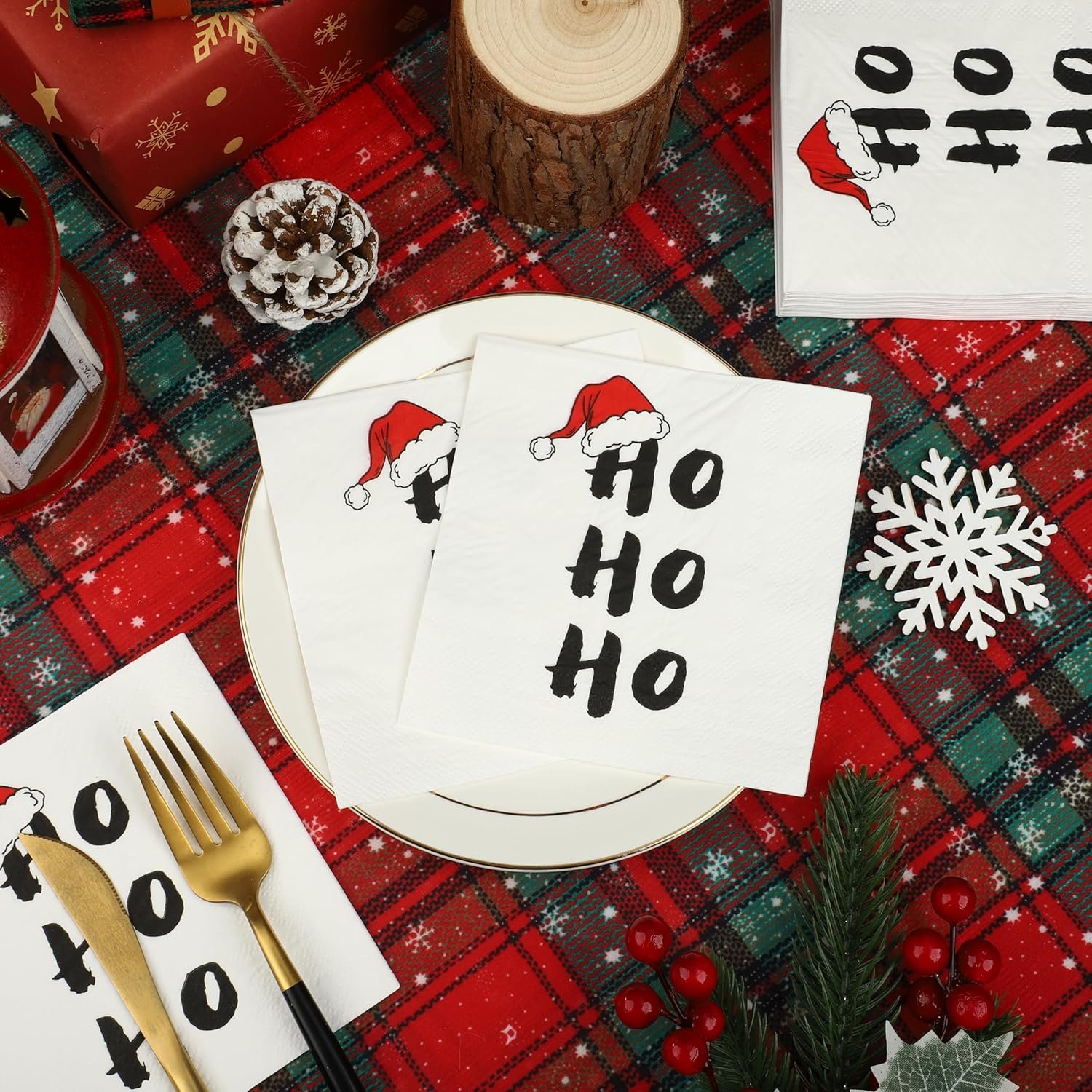 100 PCS Christmas HoHoHo Cocktail Napkins 3-Ply Santa Hat Paper Napkins Disposable Christmas Funny Paper Napkins for Xmas Winter Holiday Dinner Party Supplies, 5 x 5 inch - Image 5
