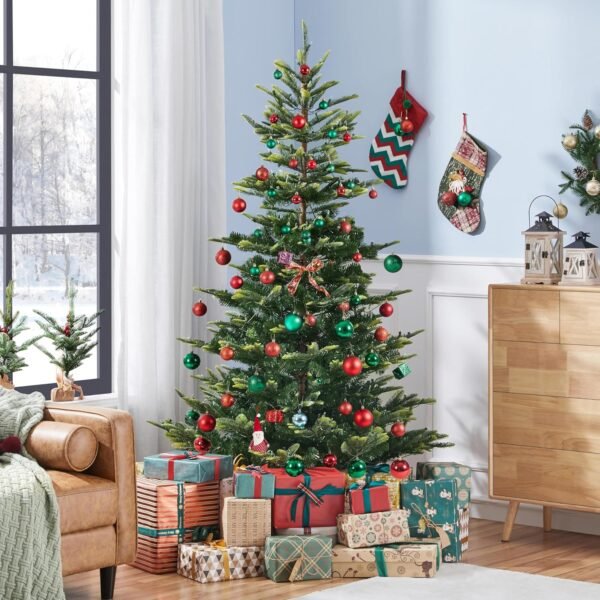 Yaheetech 6ft Pre-lit Aspen Fir Artificial Christmas Tree with 400 Incandescent Warm Lights Full Prelighted Xmas Tree w/828 Branch Tips & Foldable Stand for Home Holiday Decor, Green - Image 7