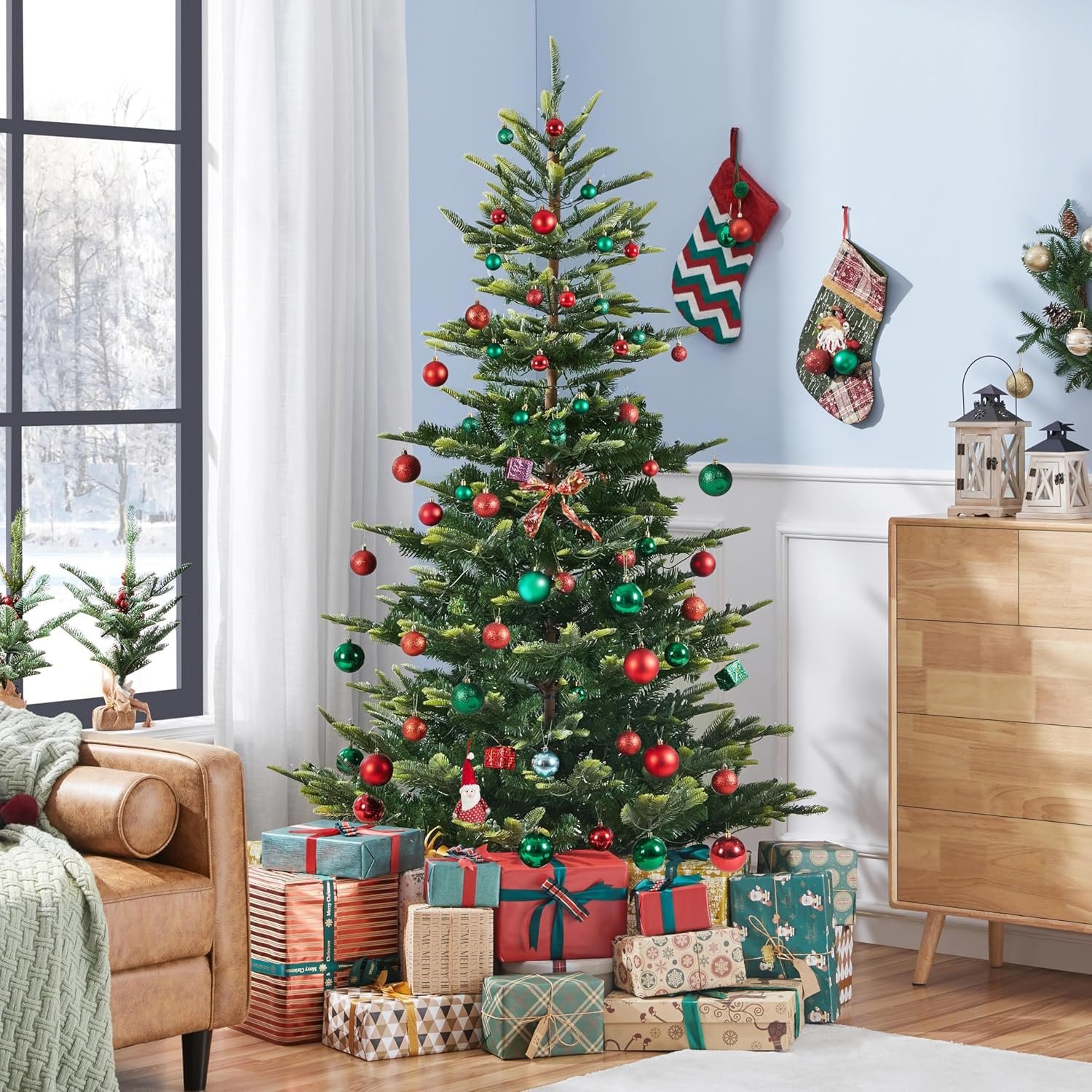 Yaheetech 6ft Pre-lit Aspen Fir Artificial Christmas Tree with 400 Incandescent Warm Lights Full Prelighted Xmas Tree w/828 Branch Tips & Foldable Stand for Home Holiday Decor, Green - Image 7