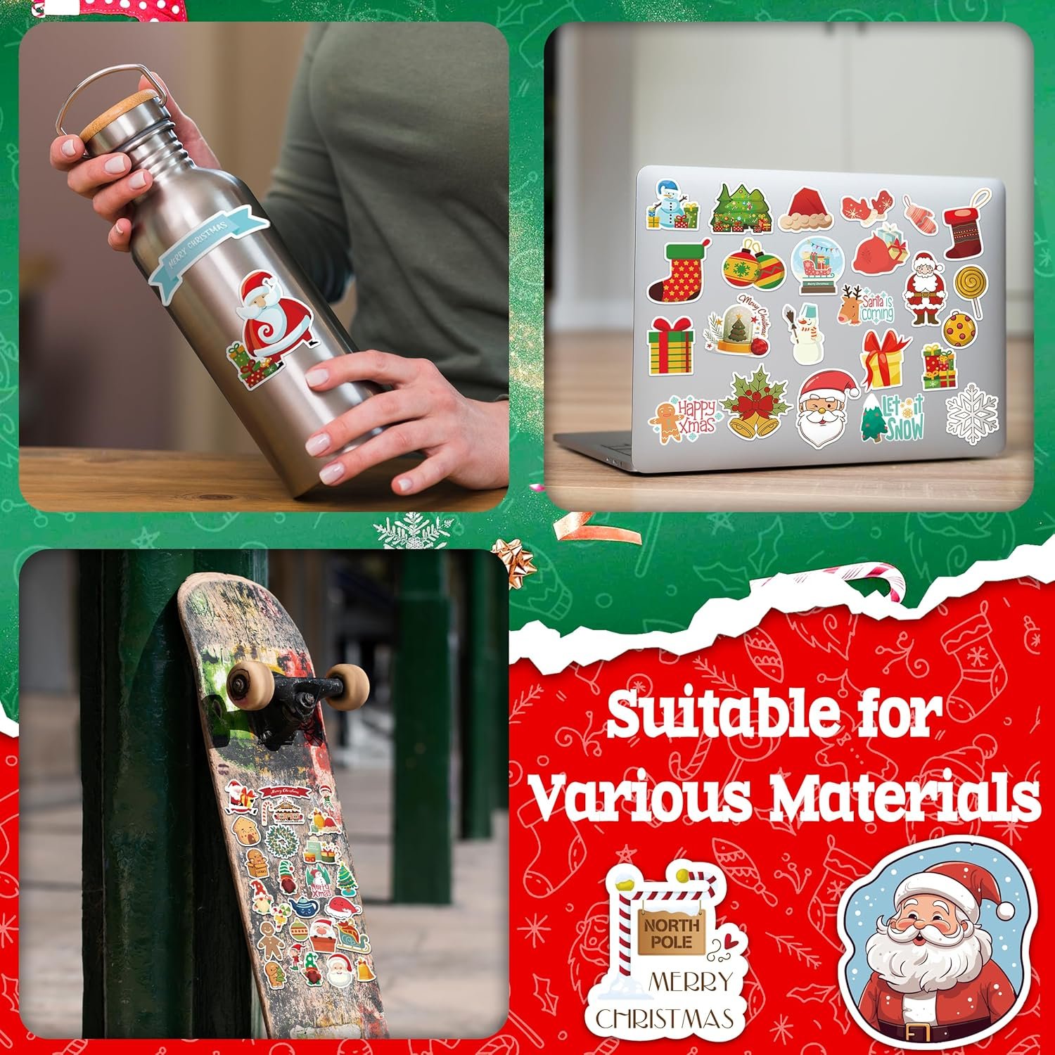 LINAYE 300PCS Christmas Stickers Non-Repeating Waterproof, Adhesive Vinyl Cute Christmas Stickers Pack for Kids, Christmas Party Favors Gifts, Christmas Stickers Bulk for Boys Girls - Image 8