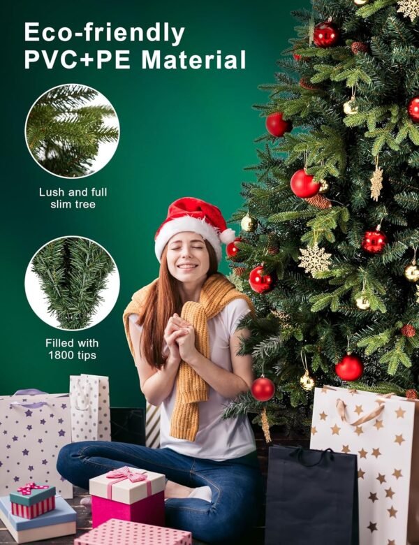 7.5ft Artificial Christmas Tree Holiday Xmas Tree w/1,800 Branch Tips, Christmas Tree Decorations,Christmas Tree Stand Metal Hinges & Foldable Base,Easy Assembly for Home, Office, Party Decoration - Image 4