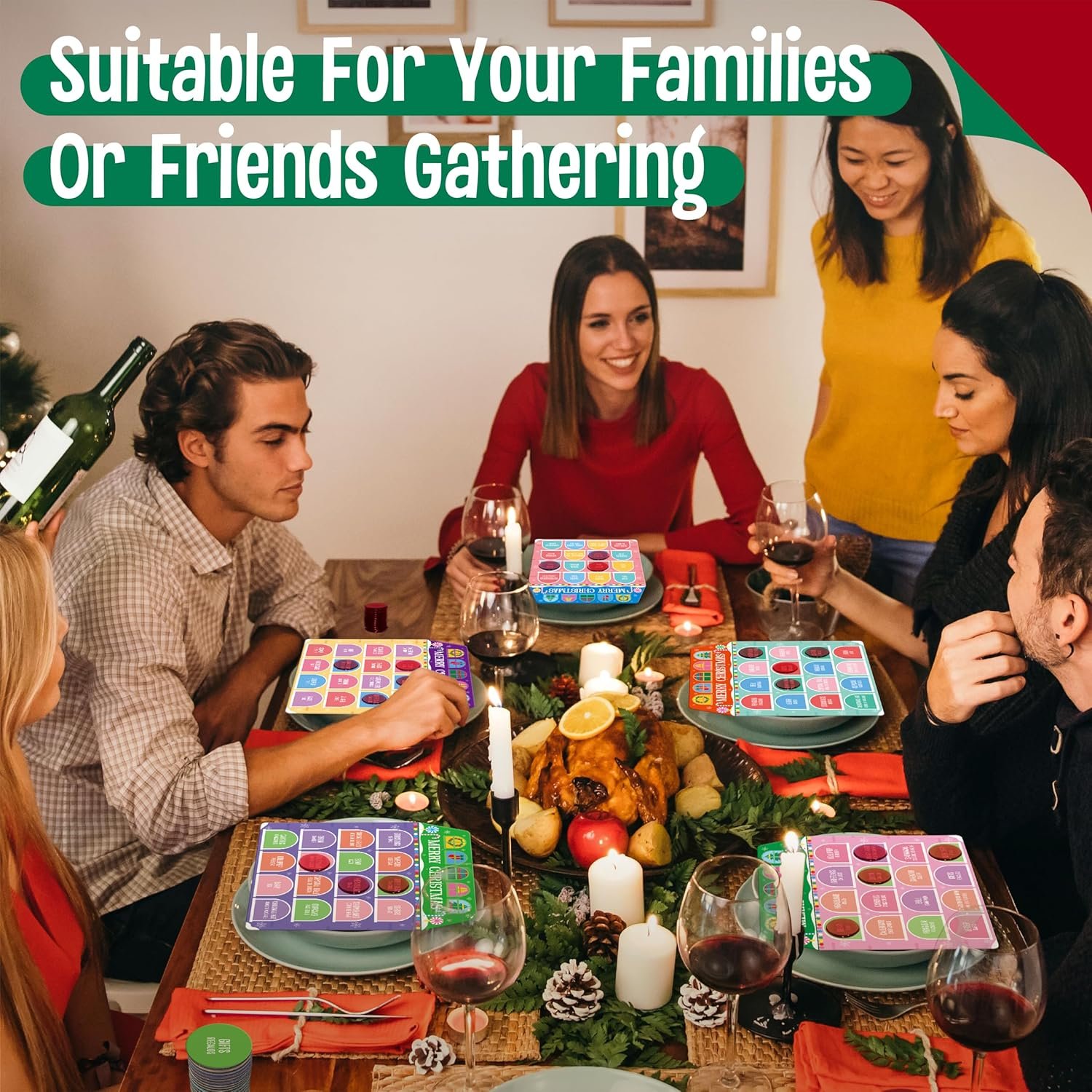 Christmas Bingo Game, 12PCS Bilingual English and Spanish Bingo Board Game, 12 Players Bingo Game Set for Teenager or Adults Xmas Party, Fun Interesting Activity Winter Party Supplies - Image 5