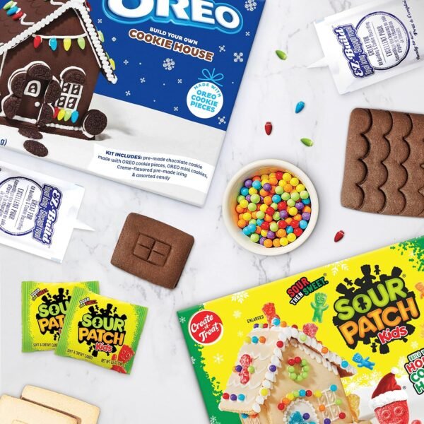 Create-A-Treat OREO and SOUR PATCH KIDS Holiday Cookie House Decorating Kits, 2 Pack Holiday Cookie Decorating Variety - Image 6