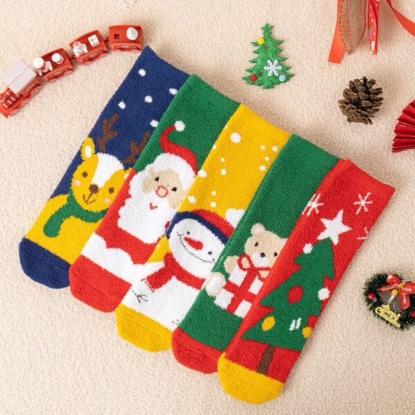 BISOUSOX Fuzzy Christmas Socks for Kids Boys Girls Gift Cute Fun Cozy Fluffy Winter Warm Slipper Xmas Dress Socks - Image 3