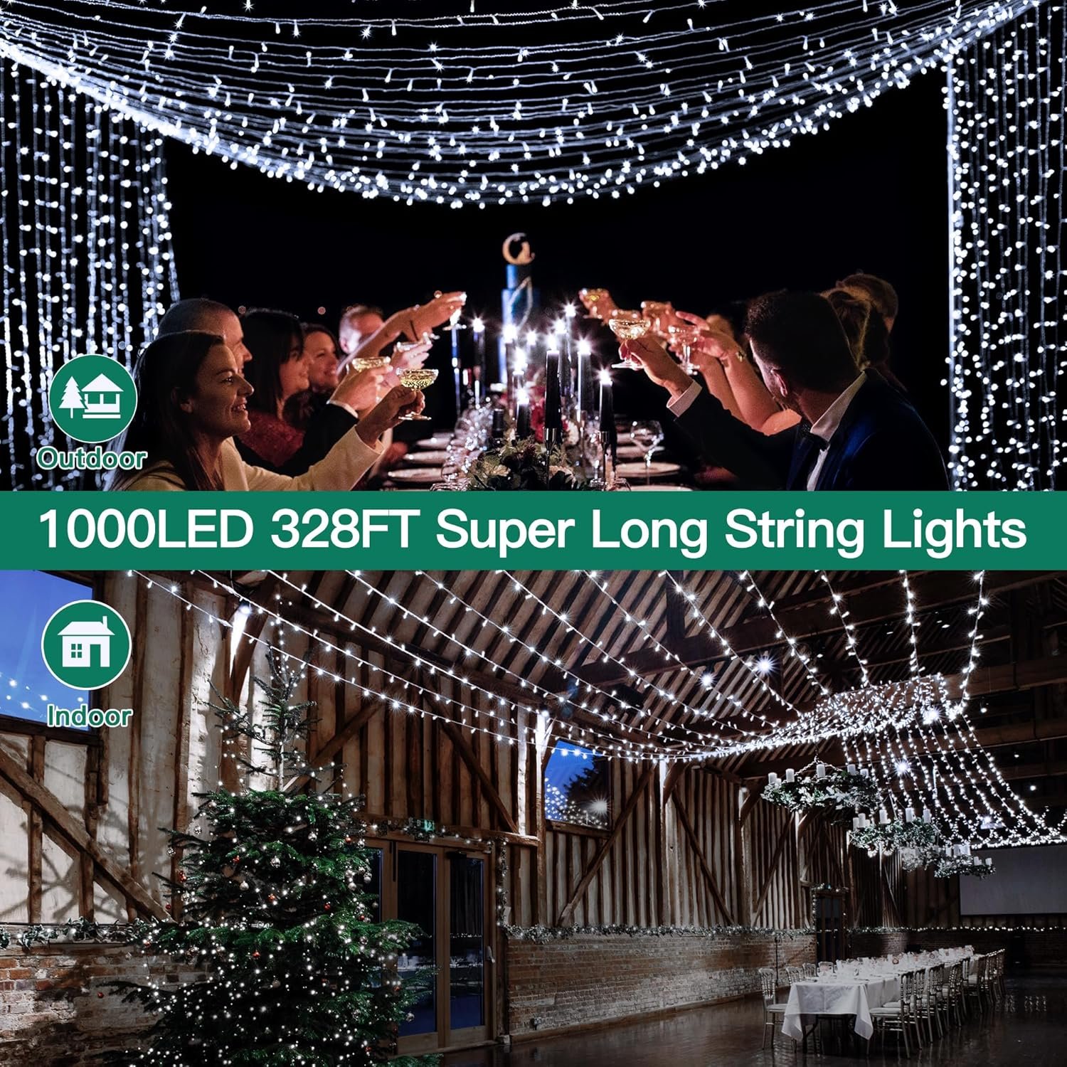 328 FT 1000 LED Christmas Lights Outdoor, Christmas String Lights with Remote and Timer, White Christmas Lights with 8 Modes Dimmable, Fairy Lights for Wedding Party Home Xmas Holiday Decor - Image 3