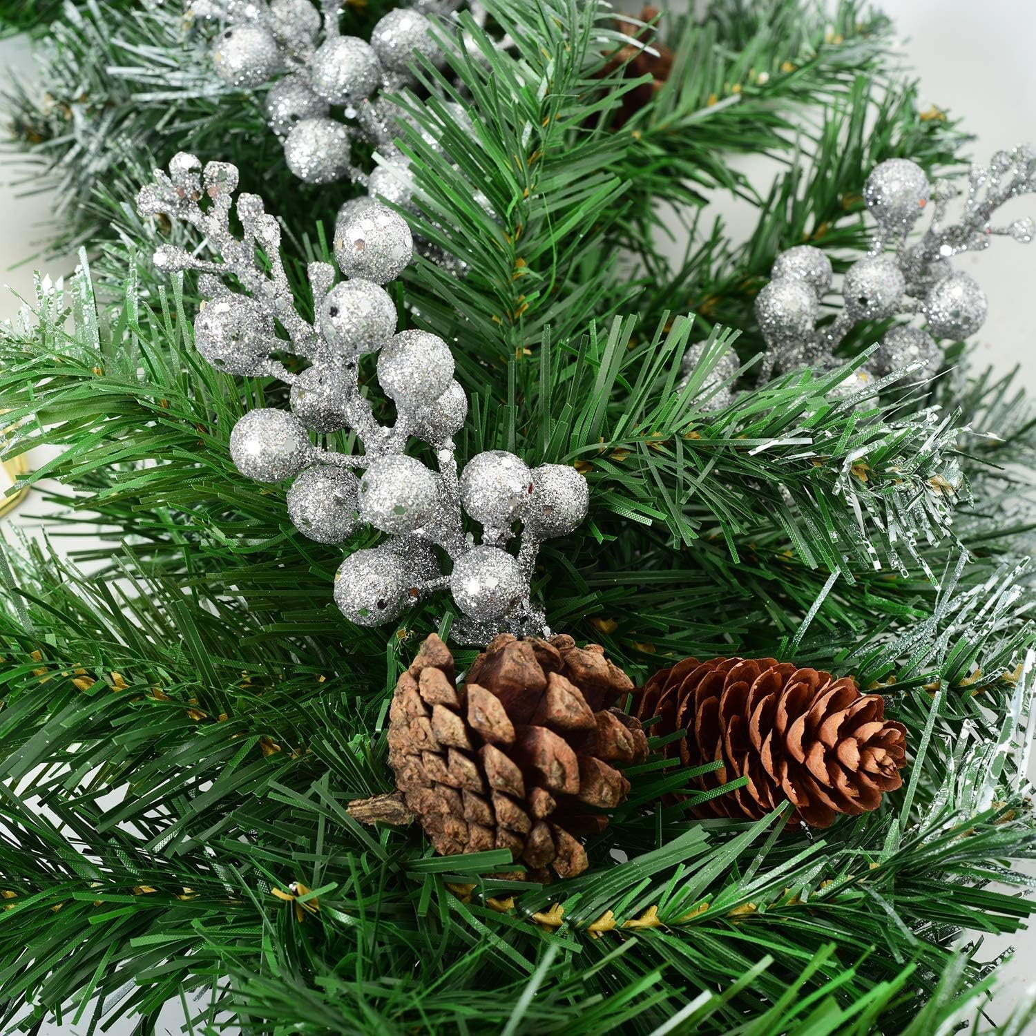 Artiflr 14 Pack Christmas Glitter Berries Stems Clearance, 7.8 Inch Artificial Christmas Picks for Christmas Tree Ornaments, DIY Xmas Wreath, Crafts, Holiday and Home Decor, Silver - Image 7