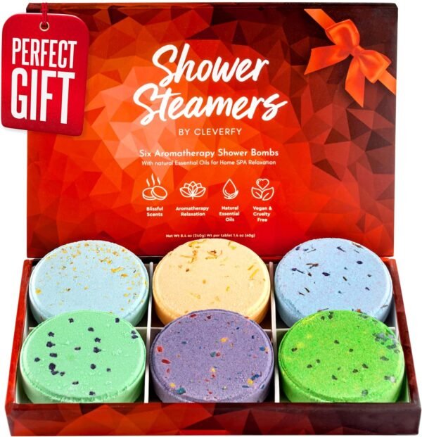 Cleverfy Shower Steamers Aromatherapy - Christmas Box of 6 Premium Shower Bombs with Essential Oils.Self Care Christmas Gifts for Women and Gifts for Mom. Red Set - Image 2
