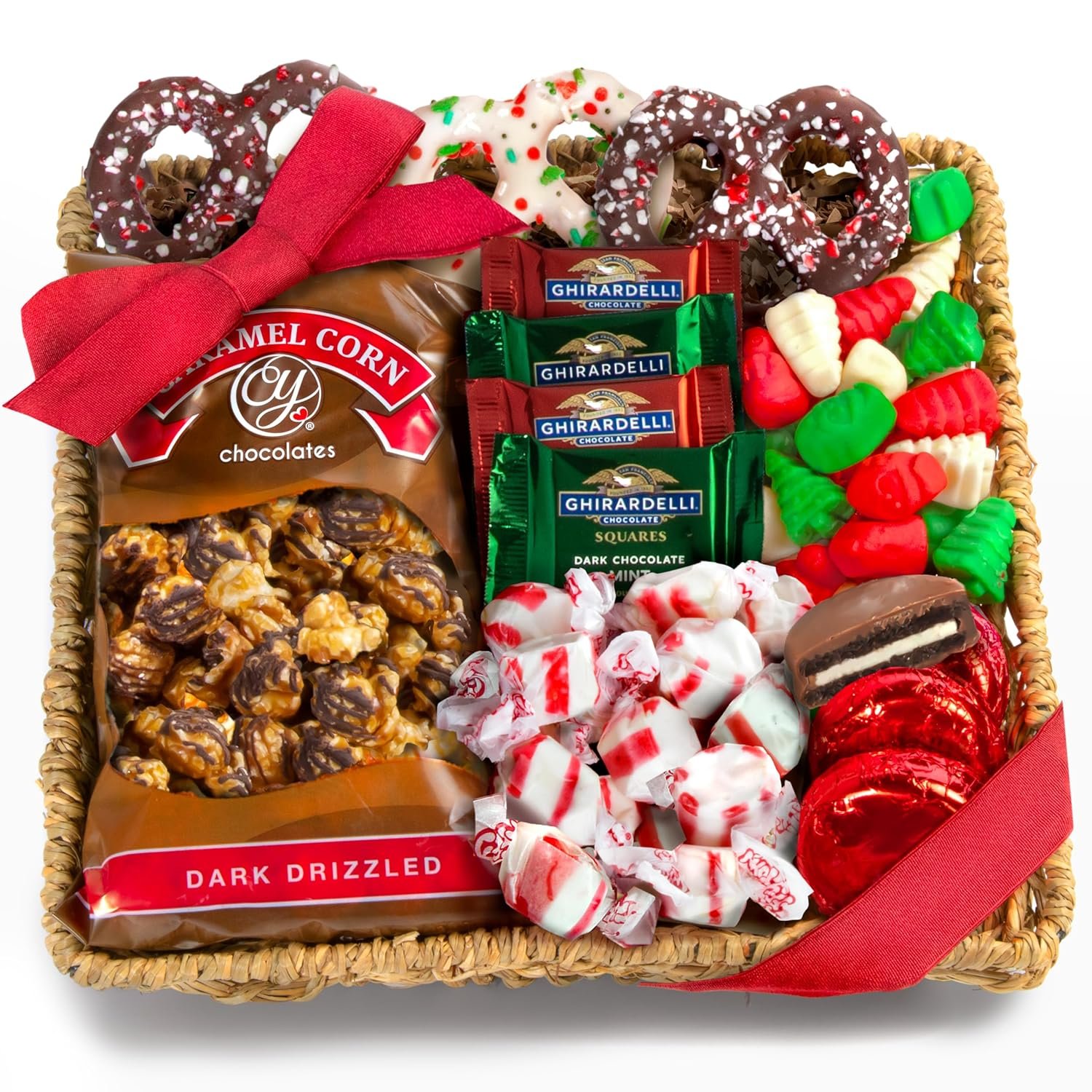 A Gift Inside Holiday Classic Chocolate, Candy & Crunch Gift Basket With Handmade Chocolates, Ghirardelli, Caramel Corn for Gourmet Christmas Food Gift - Image 2