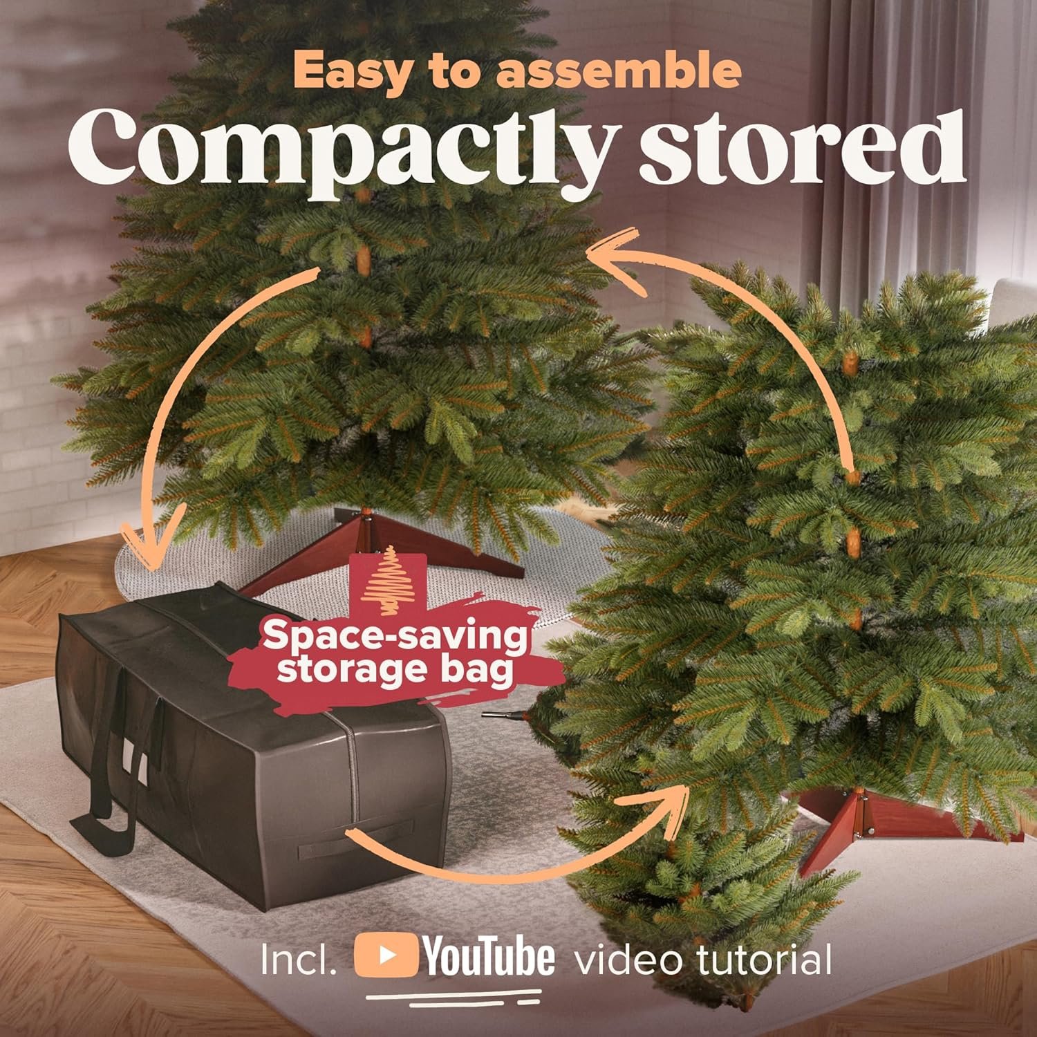 Artificial Christmas Tree 8ft - Premium Realistic Artificial Christmas Tree Looks Real Wooden Stand and Storage Bag - Xmas Tree - Artificial Christmas Trees by Pure Living - Image 5