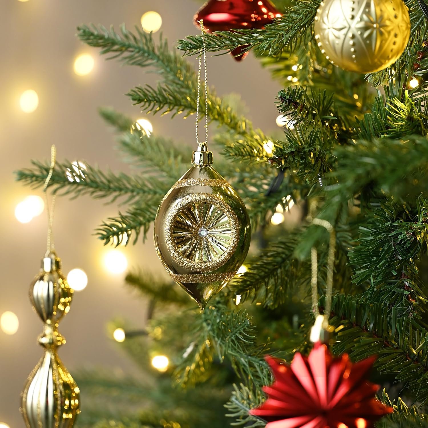 Valery Madelyn Ornaments for Christmas Trees, 100ct Red and Gold Shatterproof Christmas Tree Decorations, Luxury Hanging Ball Ornaments Bulk for Xmas Holiday Decor - Image 7