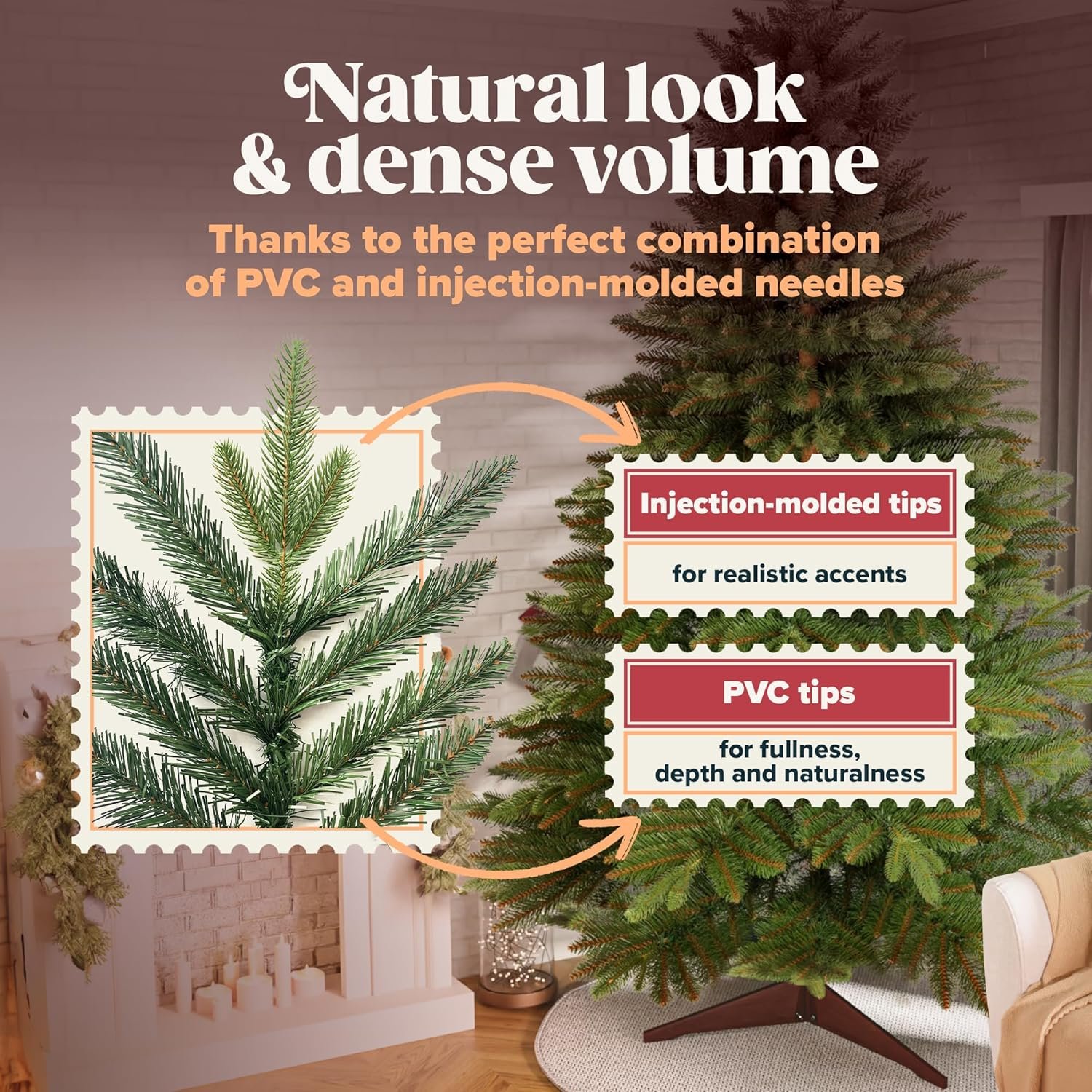 Artificial Christmas Tree 8ft - Premium Realistic Artificial Christmas Tree Looks Real Wooden Stand and Storage Bag - Xmas Tree - Artificial Christmas Trees by Pure Living - Image 3