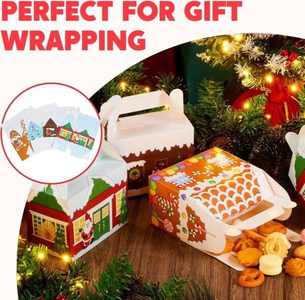 JOYIN 24 PCS 3D Christmas House Cardboard Treat Boxes for Holiday Xmas Goody Gift, Goodie Paper Boxes, School Classroom Party Favor Supplies, 4 Designs Candy Treat Cardboard Cookie Boxes - Image 5