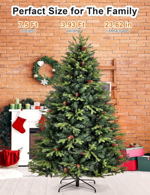 7.5ft Artificial Christmas Tree Holiday Xmas Tree w/1,800 Branch Tips, Christmas Tree Decorations,Christmas Tree Stand Metal Hinges & Foldable Base,Easy Assembly for Home, Office, Party Decoration - Image 3
