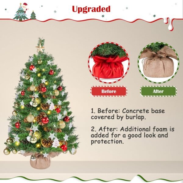 Yaheetech 2Pcs Pre-lit Artificial Mini Christmas Tree, 3ft Tabletop Small Xmas Tree w/20 Pinecones, 50 Warm White LED Lights, Cement Base, Battery-Operated Christmas Tree for Home Party Decor, Green - Image 9