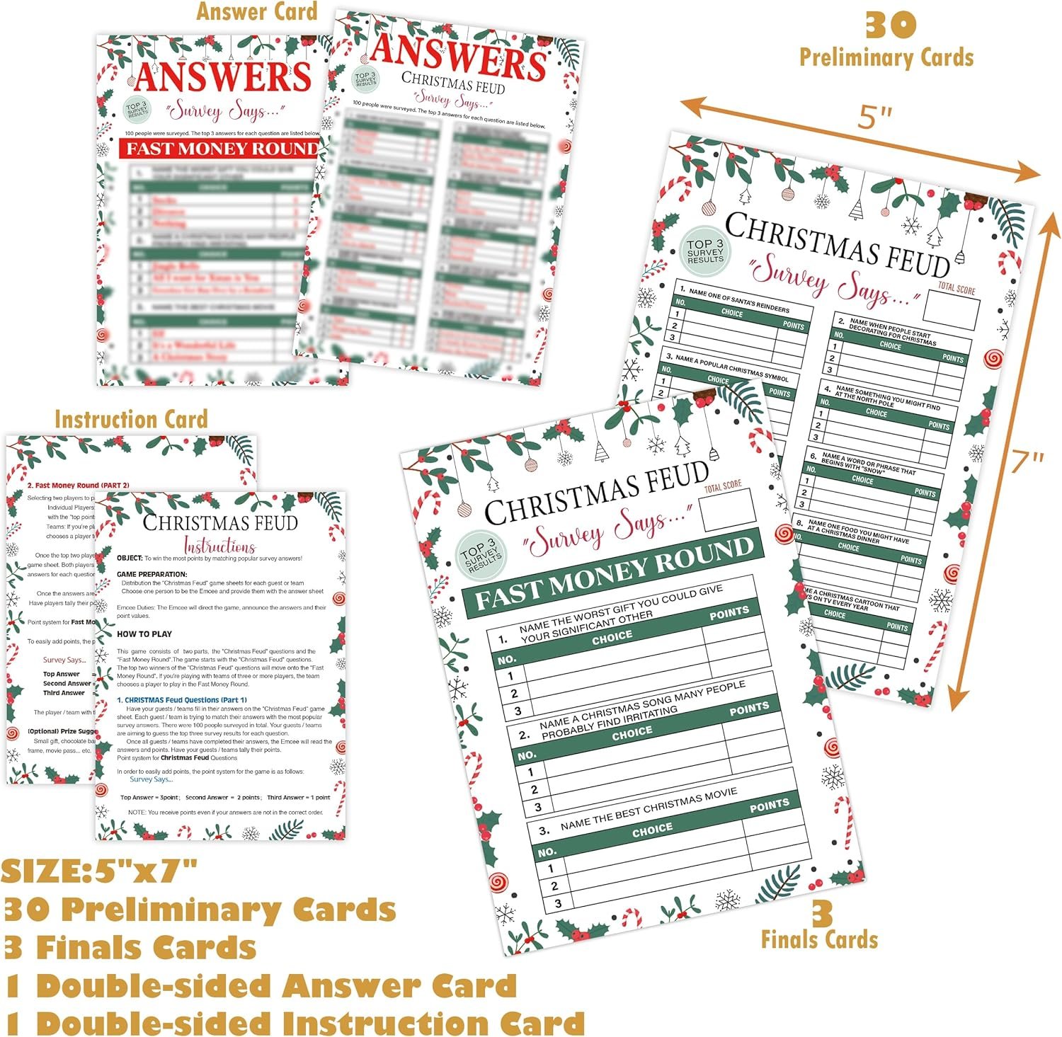 QOFO Christmas Friendly Feud Game - The Hilarious Party Game of Guessing Top Answers,Feud Game for Adults,Christmas Party Game,Classroom Game,Family Game Night,Team Ice Breaker Game-6 - Image 3