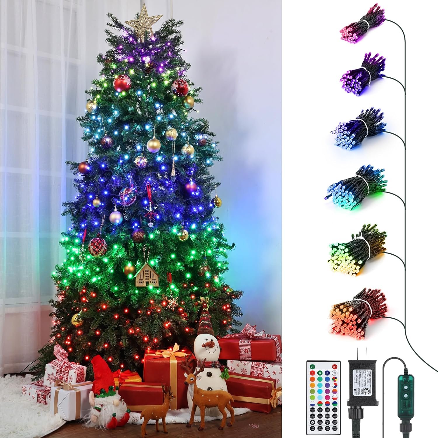 Christmas Tree Lights for 7ft 9ft with Remote - 540 LED RGB Timer Memory Function, Color Changing Rainbow Lighting Modes Christmas Decorations - Image 2