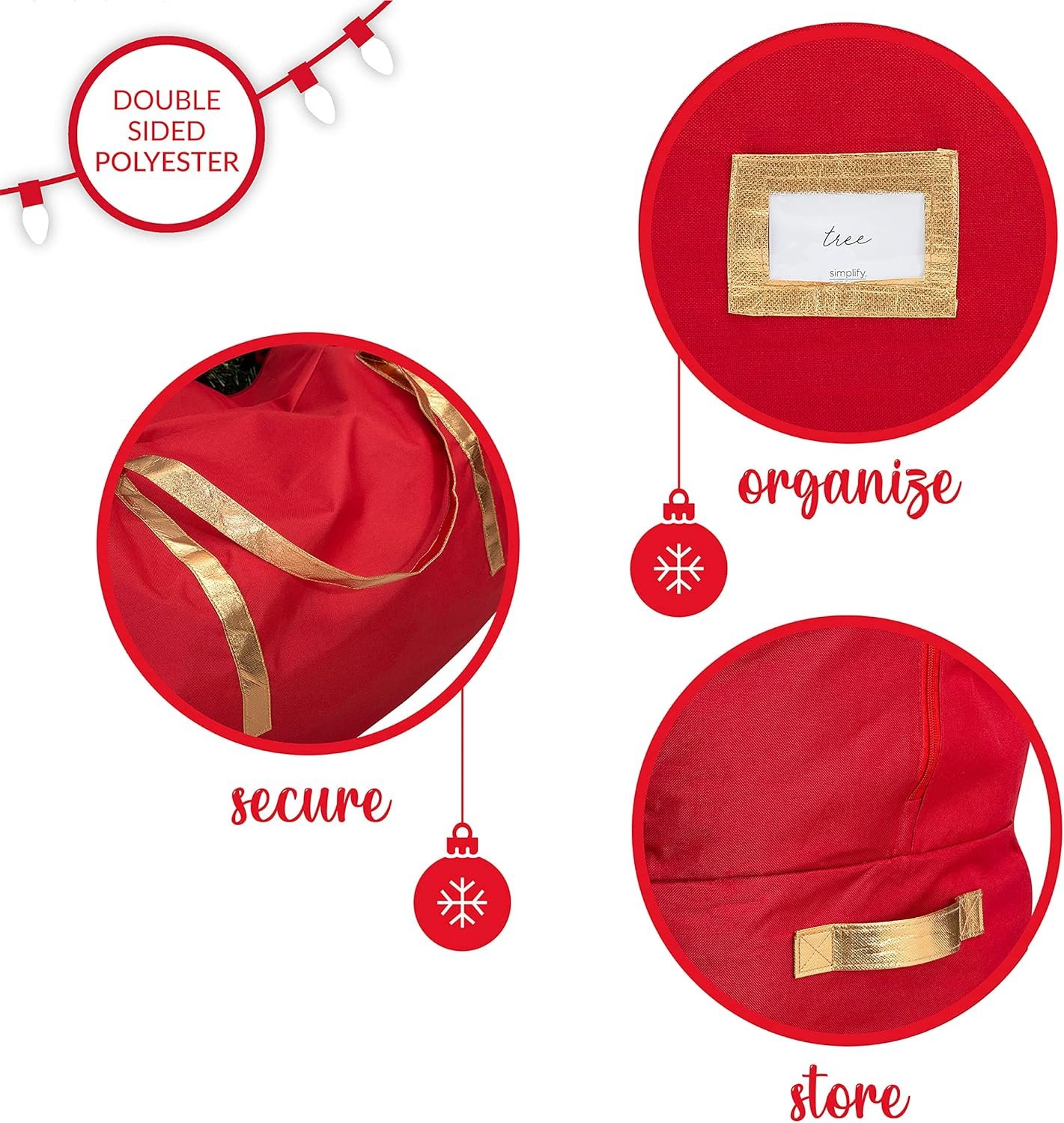 Simplify Christmas Tree Storage Bag | Holds Artificial Trees up to 9.5 Feet Tall | Holiday Decorations Organizer | Large | Collapsible Duffle | Red - Image 6