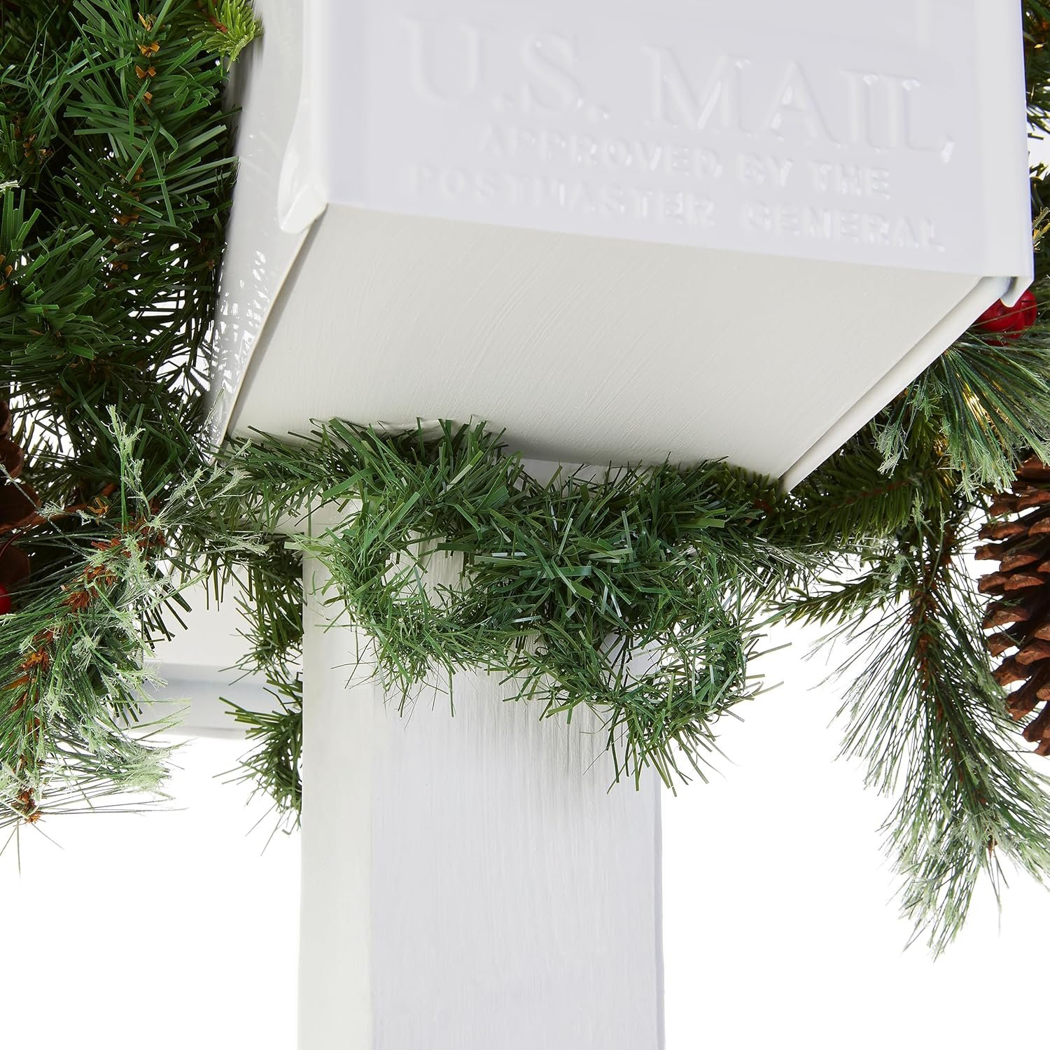 National Tree Company Pre-lit Artificial Christmas Mail Box Swag Flocked with Mixed Decorations and White LED Lights Colonial-36 Inch - Image 7