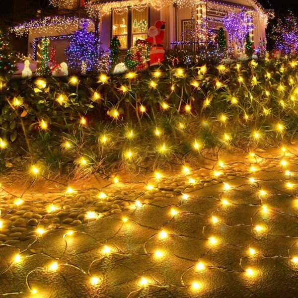 Pooqla Net Lights, 300LED Christmas Outdoor Mesh Light, 14.8x4.9 ft Fairy String Mesh Light 8 Modes Green Wire, Connectable Waterproof Decorative Light for Bushes Tree Garden Halloween, Warm White - Image 2