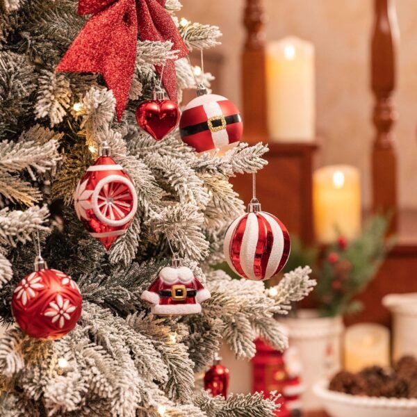 Valery Madelyn Christmas Ornaments Set, 70ct Red and White Shatterproof Christmas Tree Decorations Set, Variety Traditional Red and Silver Decorative Hanging Ball Ornaments Bulk for Xmas Holiday Decor - Image 3