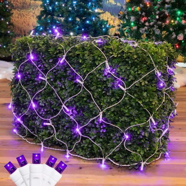 Novelty Lights 100 Purple LED Net Lights (4 FT X 6 FT), 5MM Lights, White Wire, Outdoor Christmas Decoration, Bush Hedge Net Lighting - Image 2