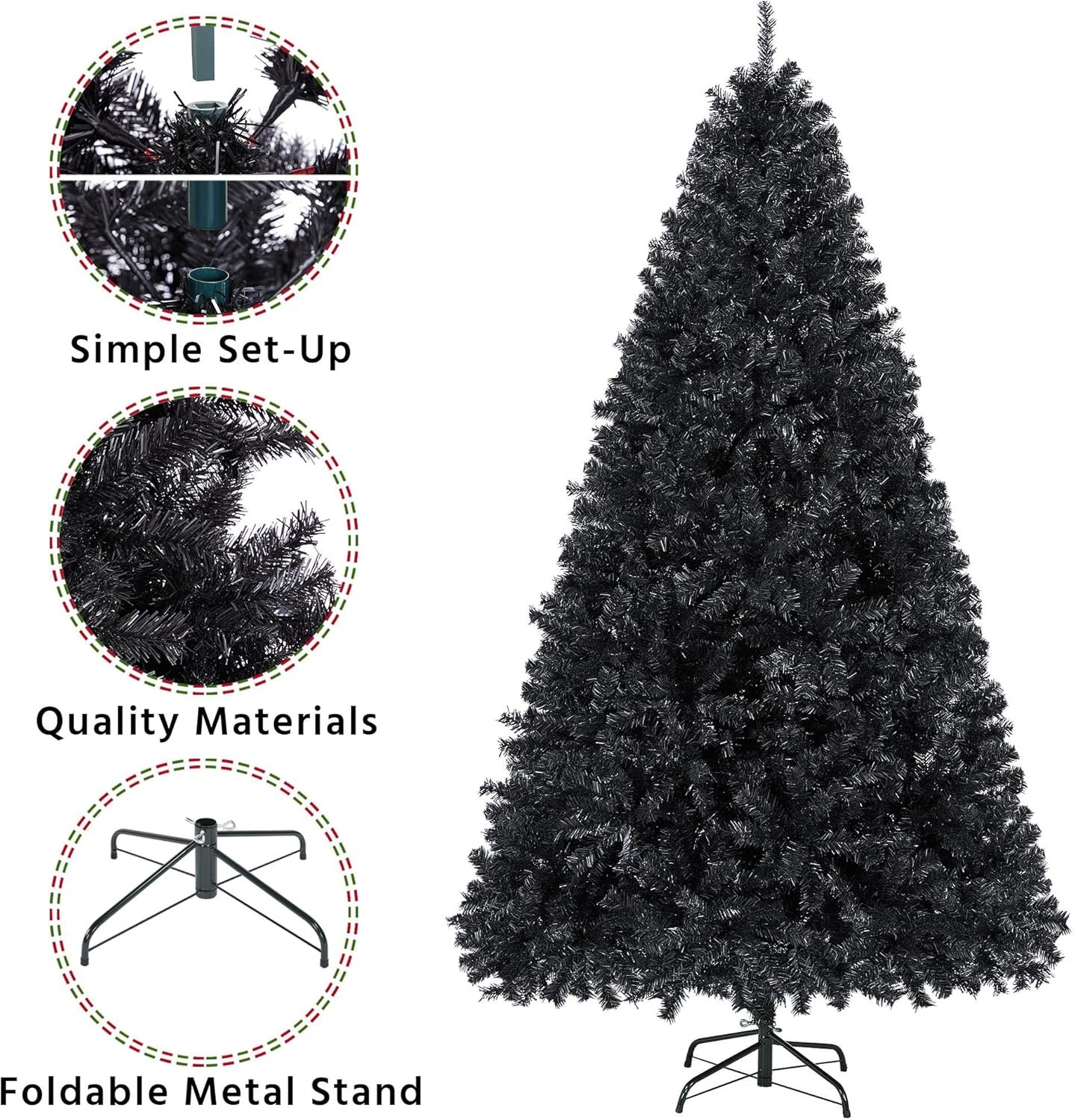 Yaheetech 6ft Black Artificial Christmas Pine Tree Seasonal Holiday Carnival Home Party Decoration for Home, Office, Party Decoration Indoor Outdoor with 818 Branch Tips and Foldable Stand - Image 6