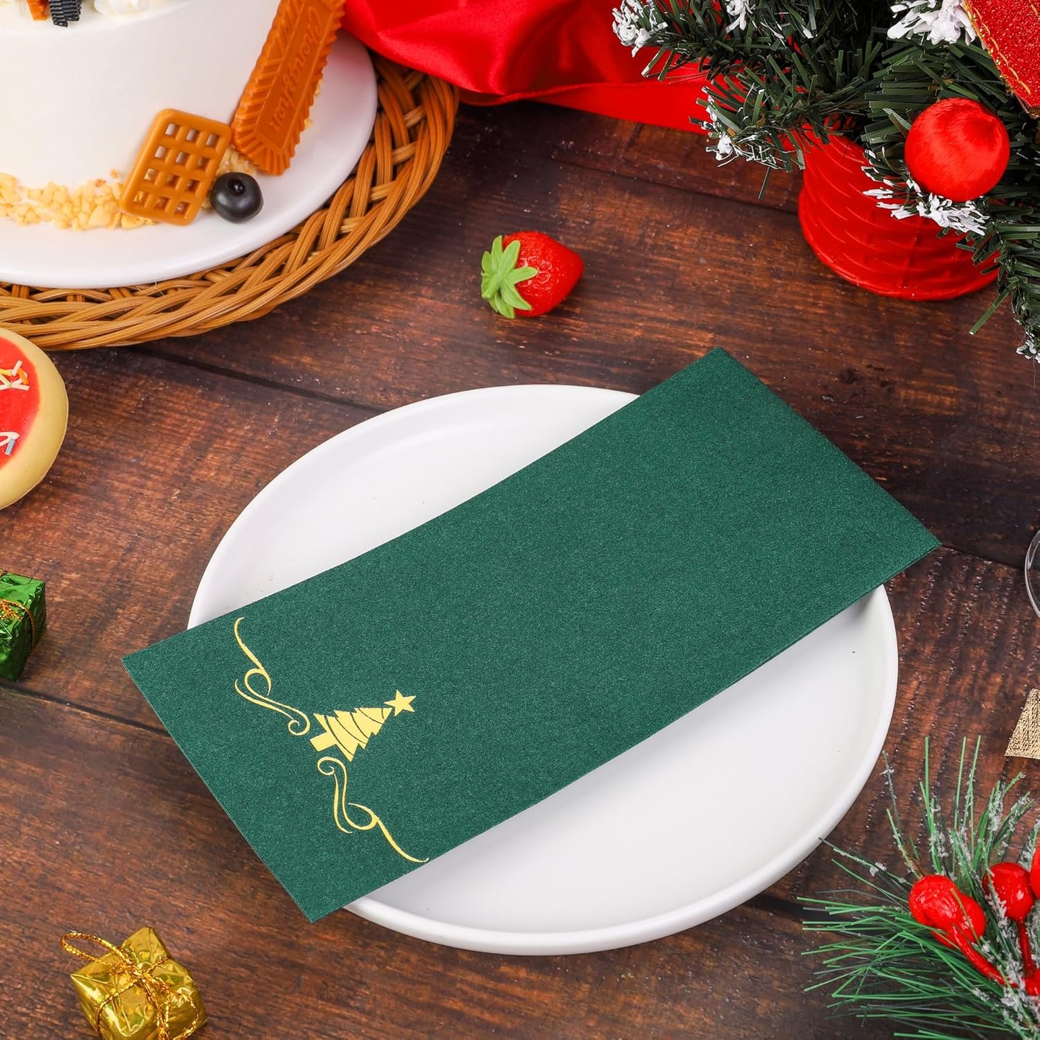 100 Pack Christmas Disposable Guest Napkins 12 x 17 Inch Gold Foil Christmas Trees Napkins Xmas Tree Hand Towels for Bathroom Kitchen Weddings Christmas Holiday Party, Green - Image 5