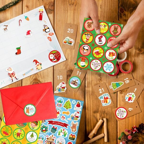 LINAYE 36 Sheets Christmas Stickers, 600 PCS Christmas Stickers Bulk for Kids, Christmas Party Favors for Kids, Christmas Stickers for Crafts Cards Scrapbooking,Water Bottles,Envelopes - Image 6